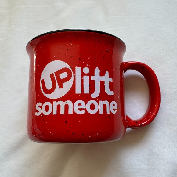 EUC Red "Uplift Someone" Ceramic Coffee Mug, With White & Black Speckles - Picture 1 of 6
